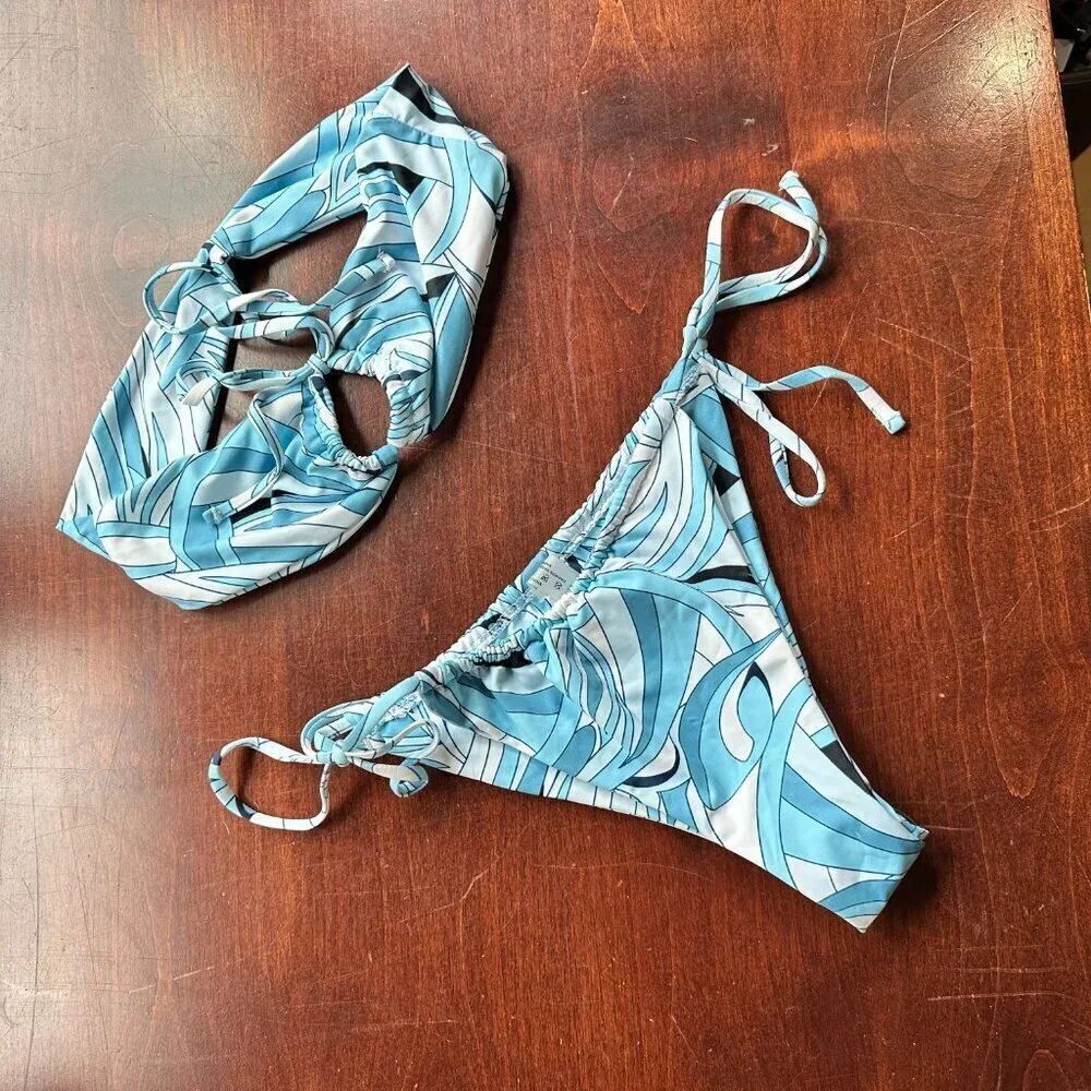 NWOT SHEIN bandeau High Rise Cheeky Side Tie Bikini Set Size Medium